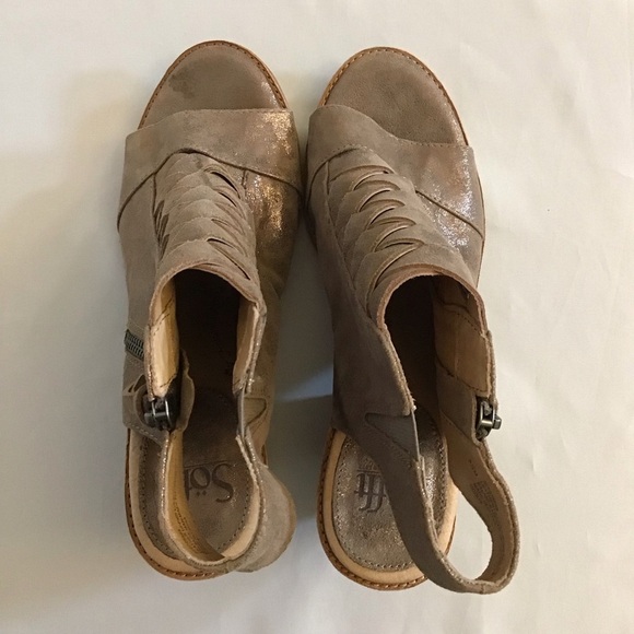 Sofft 8.5 Mckenna Suede Leather Metallic Sandals Braided Comfort Shoes Tan Taupe - Picture 9 of 13